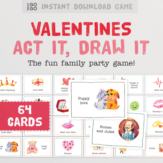 Valentines Act It, Draw It - The Party Game of Acting Out, Drawing and Guessing Phrases