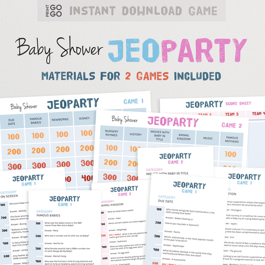 Baby Shower Jeoparty Trivia Game