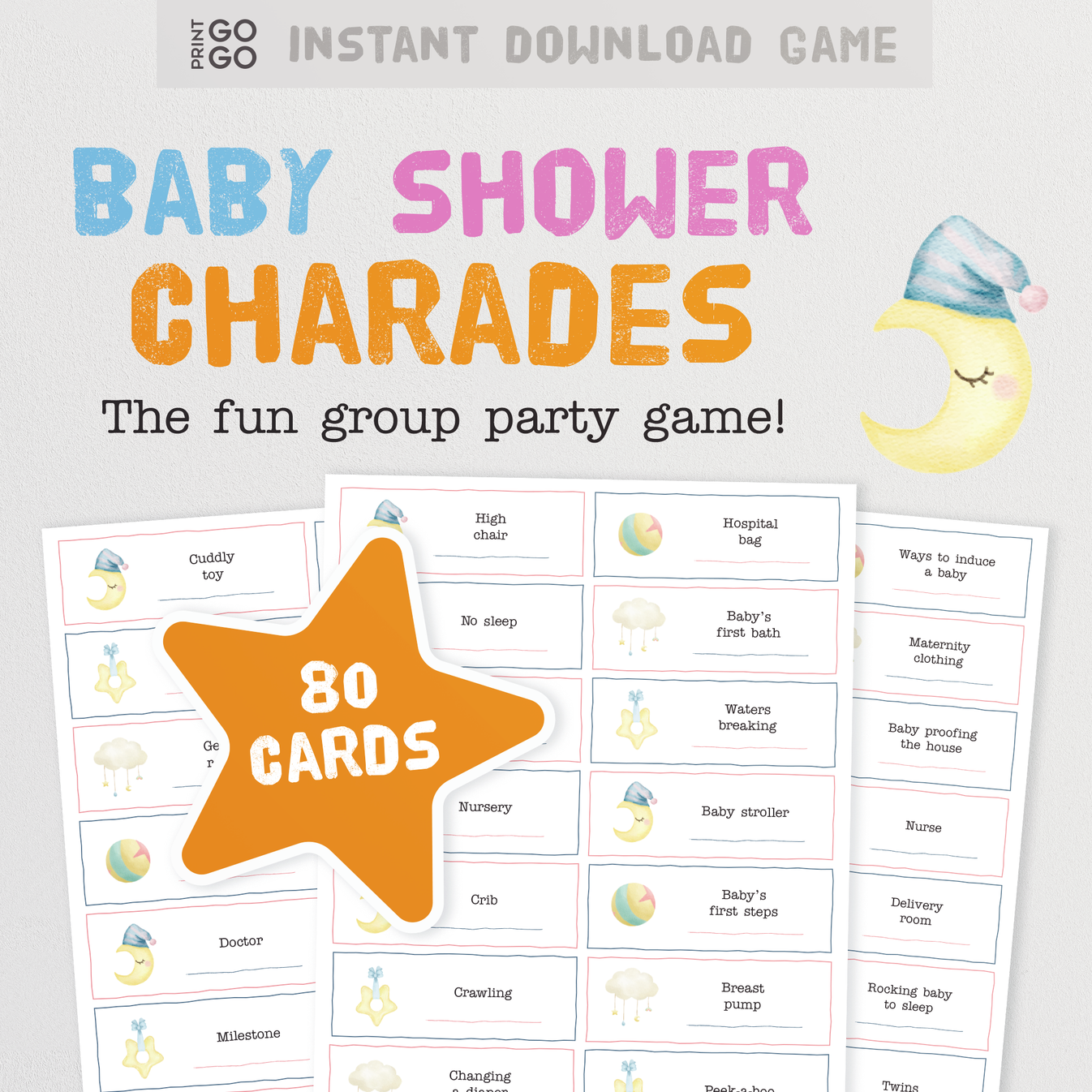 Baby Shower Charades The Fun Clean Party Game of Acting Out! Print GoGo