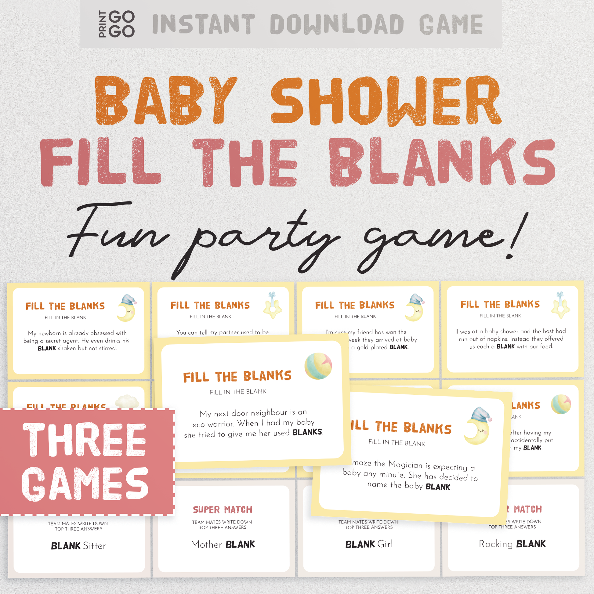 Baby Shower Fill The Blanks - The Hilarious Party Game of Completing Missing Words!