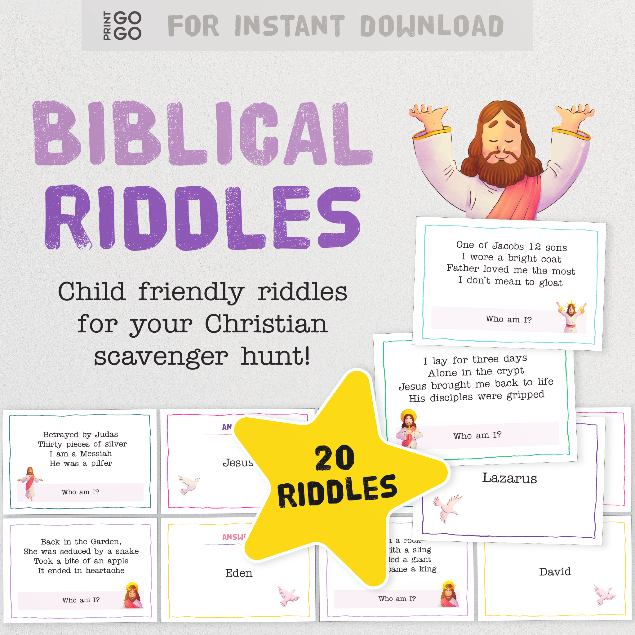 Holy Cow Riddles 20 Fun Biblical Riddle Cards for a Christian Scavenger Hunt at Home ...