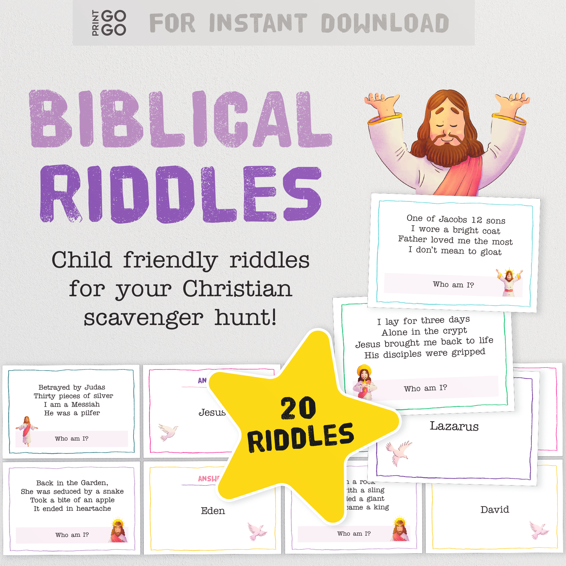 20 Fun Biblical Riddle Cards for a Christian Scavenger Hunt at