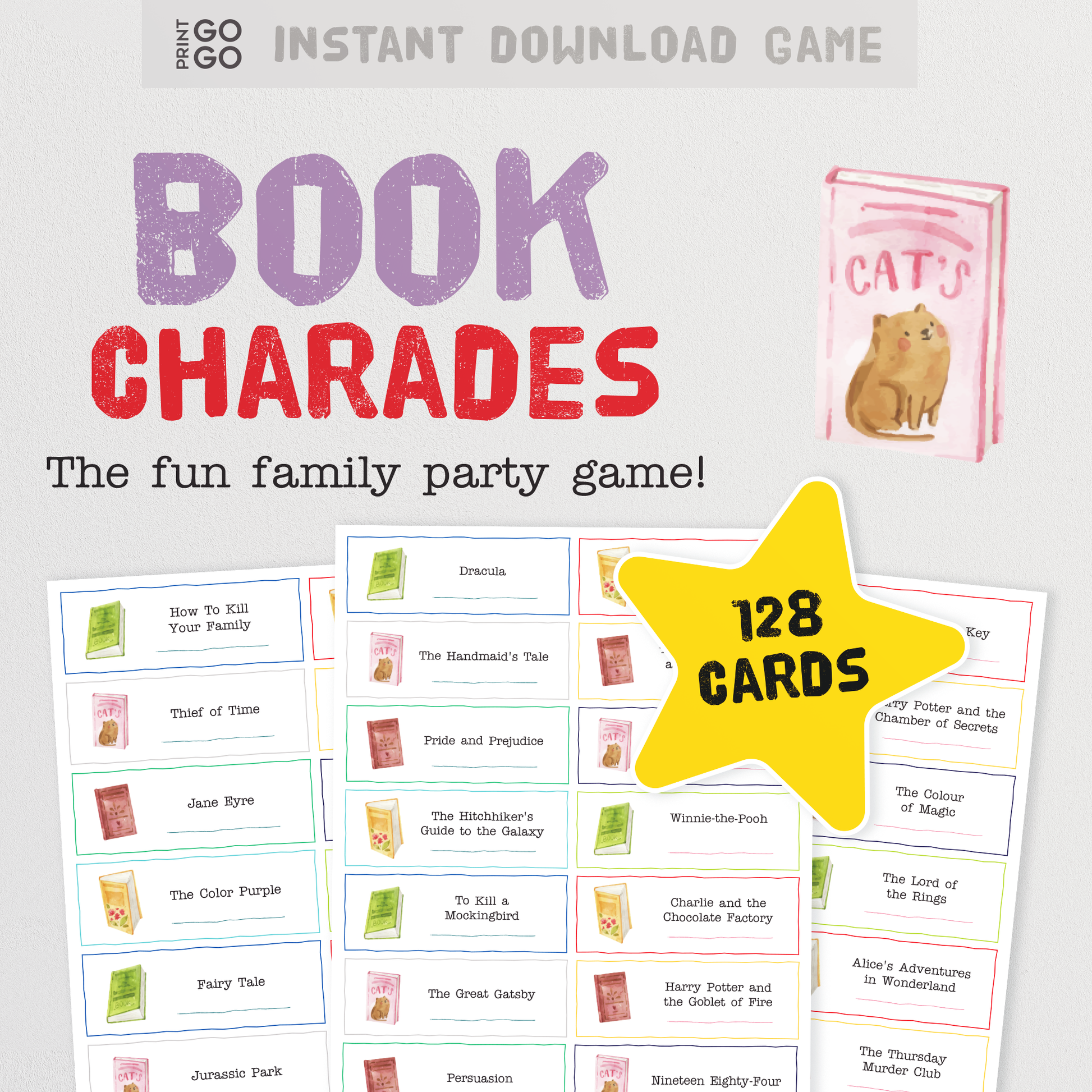 Book Charade Cards - The Party Game of Acting Out and Guessing Book Titles