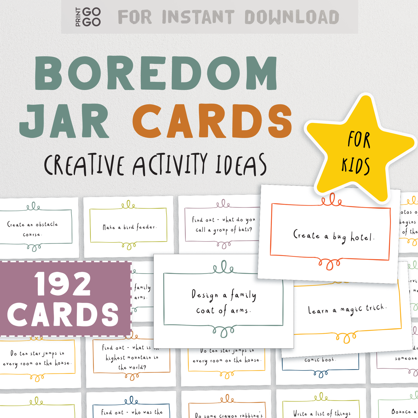 Boredom Jar Cards - 192 Creative Activity Ideas To Keep Kids Entertained at Home