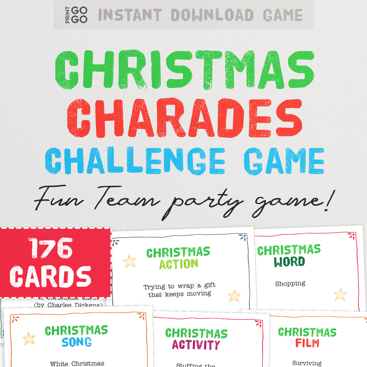 Christmas Charades Challenge Game - The Hilarious Family Party Game of Acting Out | Printable Christmas Group Game | Xmas Office Party Game