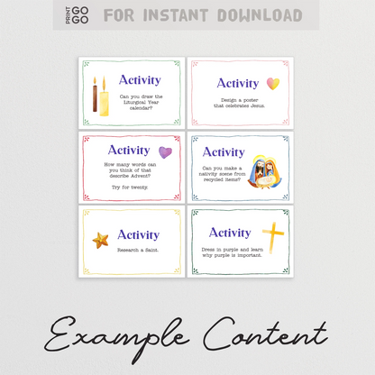 Example set of Christian advent activity cards.