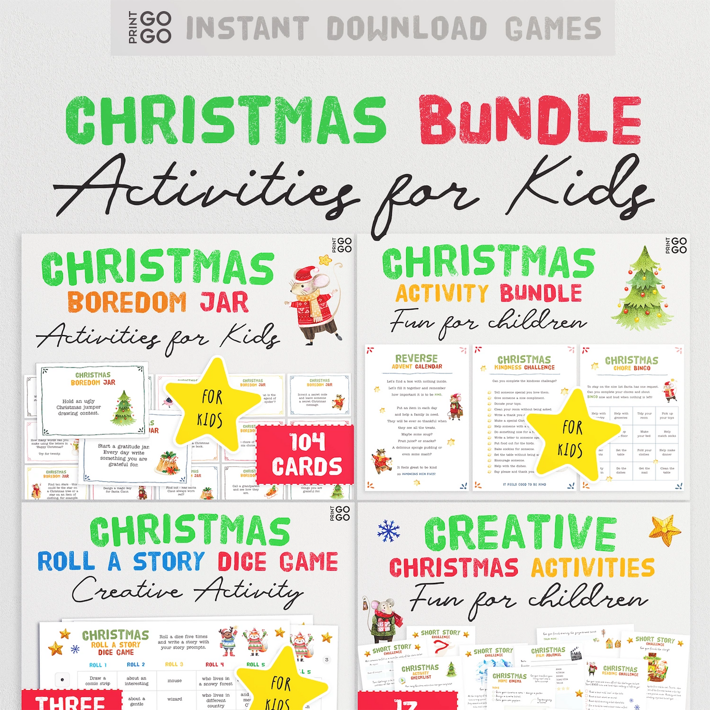 Promotional image of Christmas bundle activities for kids with text and graphics.