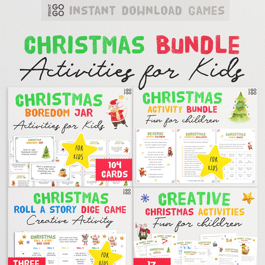 Promotional image of Christmas bundle activities for kids with text and graphics.