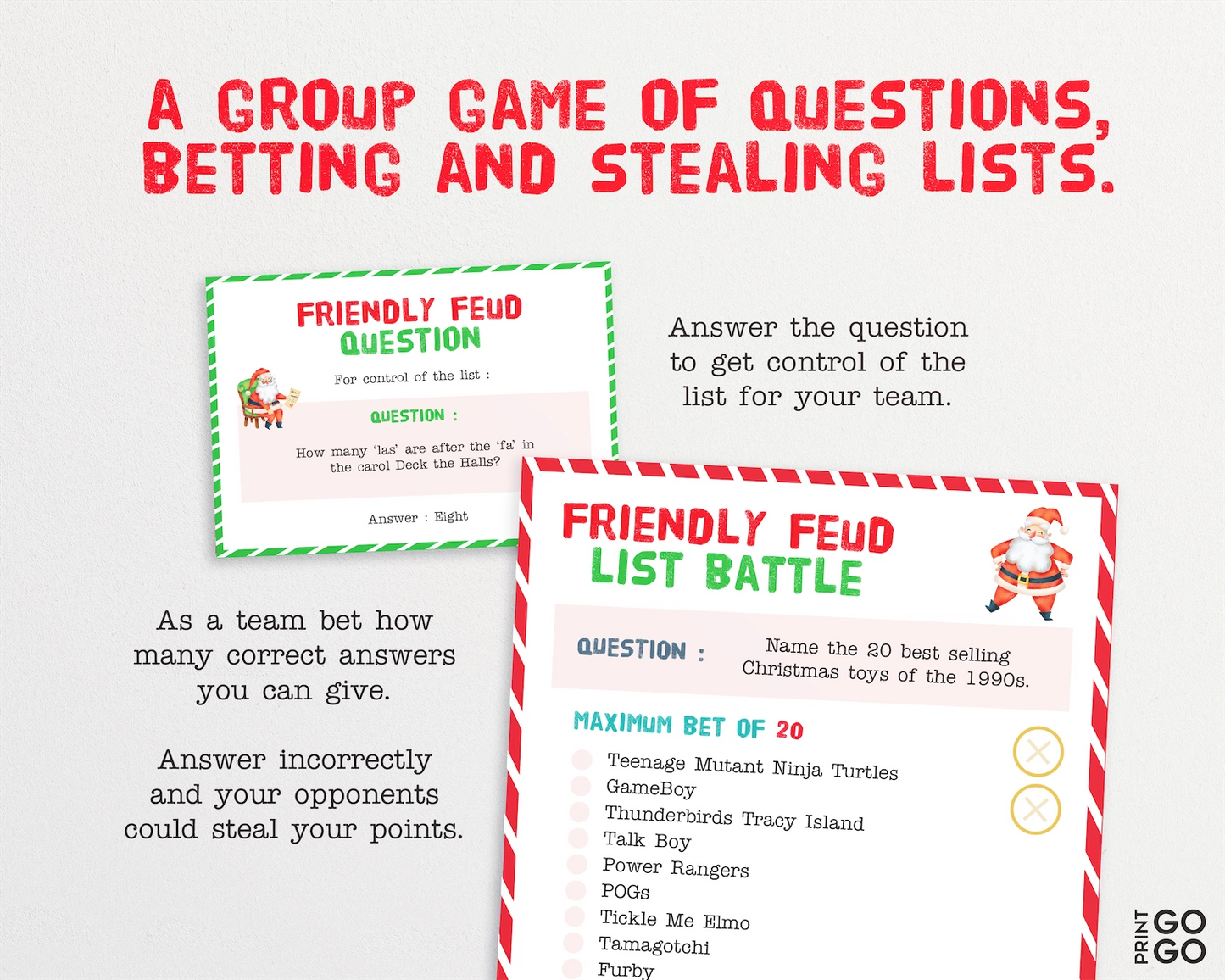 Example content from Christmas List Battle family party game.