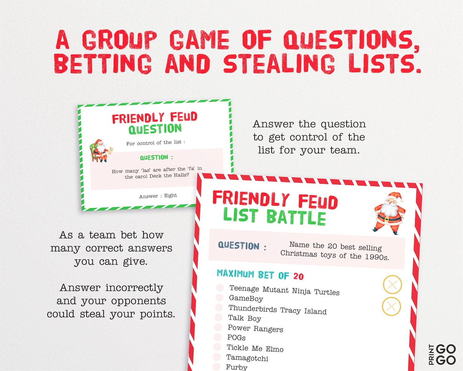 Example content from Christmas List Battle family party game.