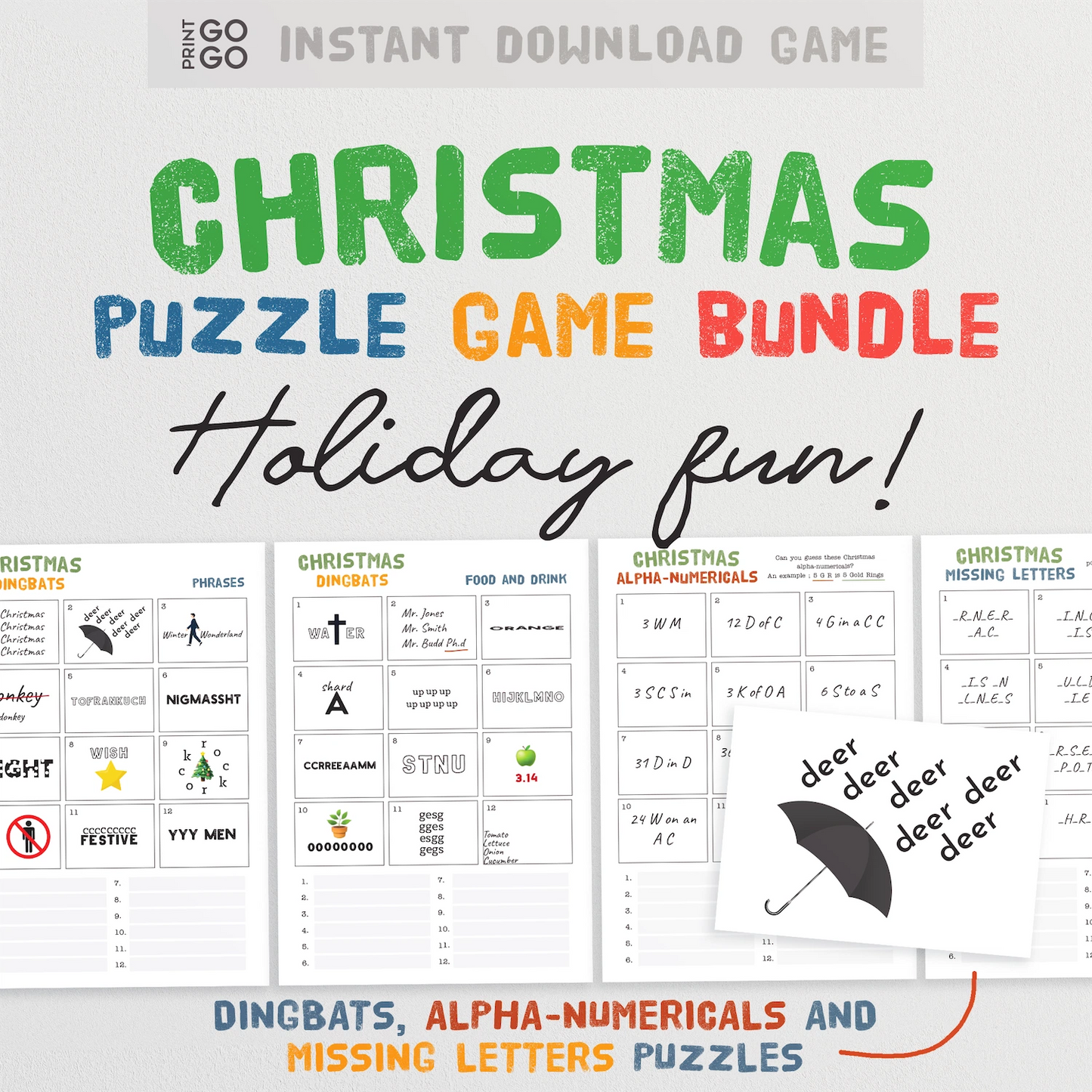 Christmas puzzle game bundle with various puzzles on a white background