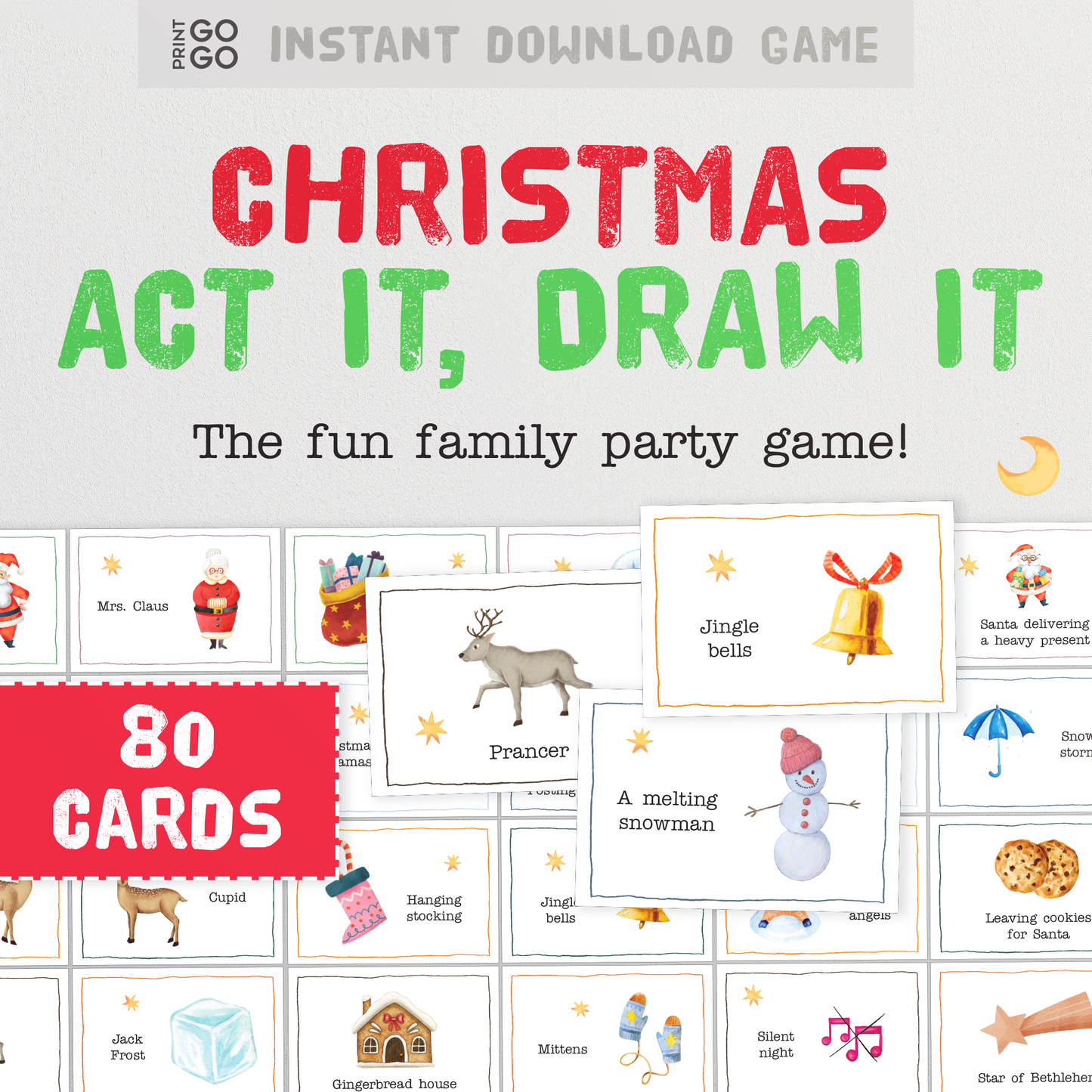 Christmas Act It, Draw It - The Hilarious Family Party Game of Acting Out, Drawing and Guessing Phrases | Printable Charades Group Games