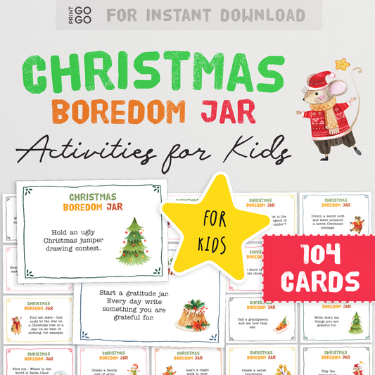 104 Christmas Boredom Jar Cards | Festive I'm Bored Jar for Kids | Boredom Cards | Christmas Activity Ideas | Boredom Buster Activity Jar