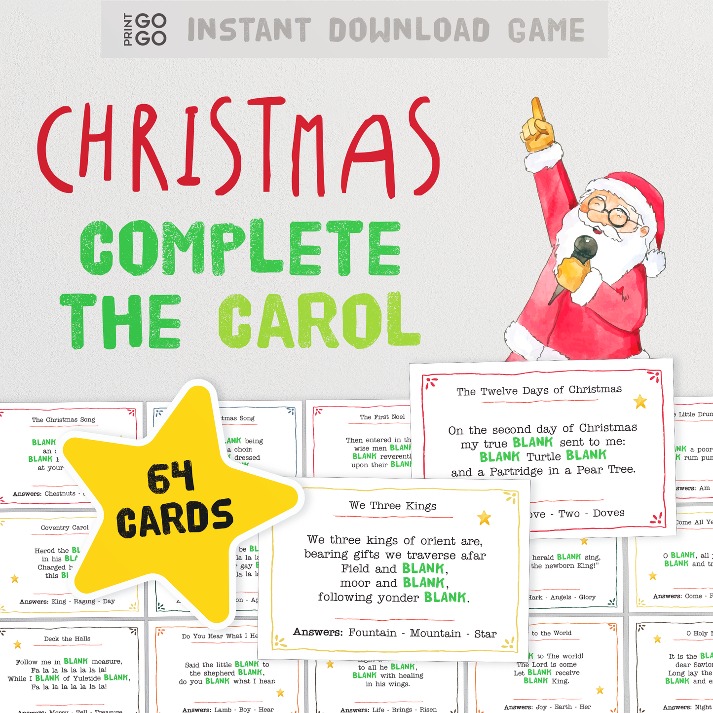 Christmas Complete the Carol Game - The Singing Party Game of Missing Words | Christmas Carols Finish the Lyric | Holiday Musical Team Games