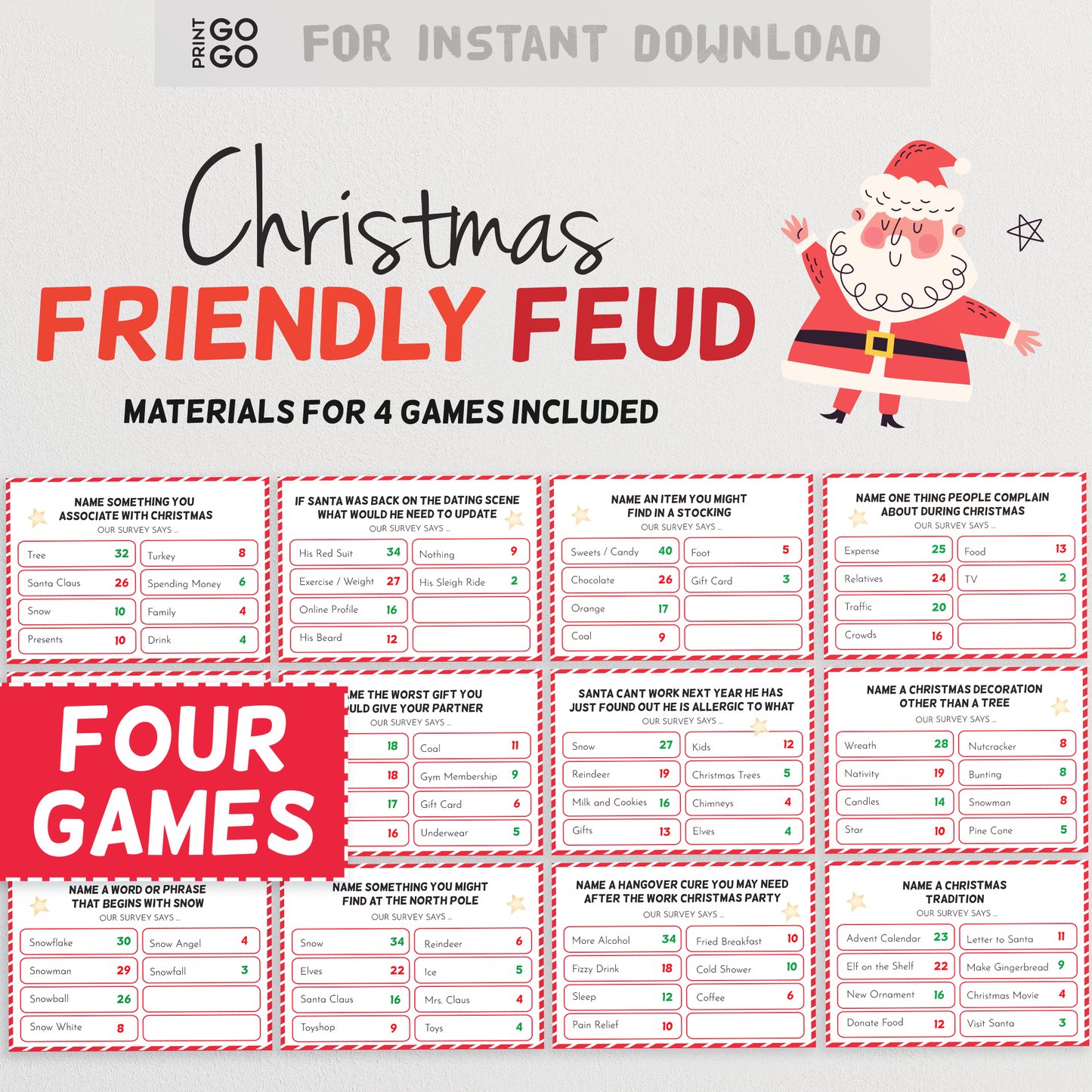 Christmas Game Bundle | Family Christmas Games | Christmas Trivia Pub Quiz | Holiday Family Feud | Xmas True or False | Picture Quiz Bundle