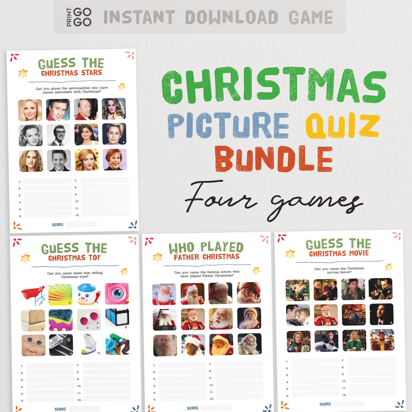 Christmas Game Bundle | Family Christmas Games | Christmas Trivia Pub Quiz | Holiday Family Feud | Xmas True or False | Picture Quiz Bundle