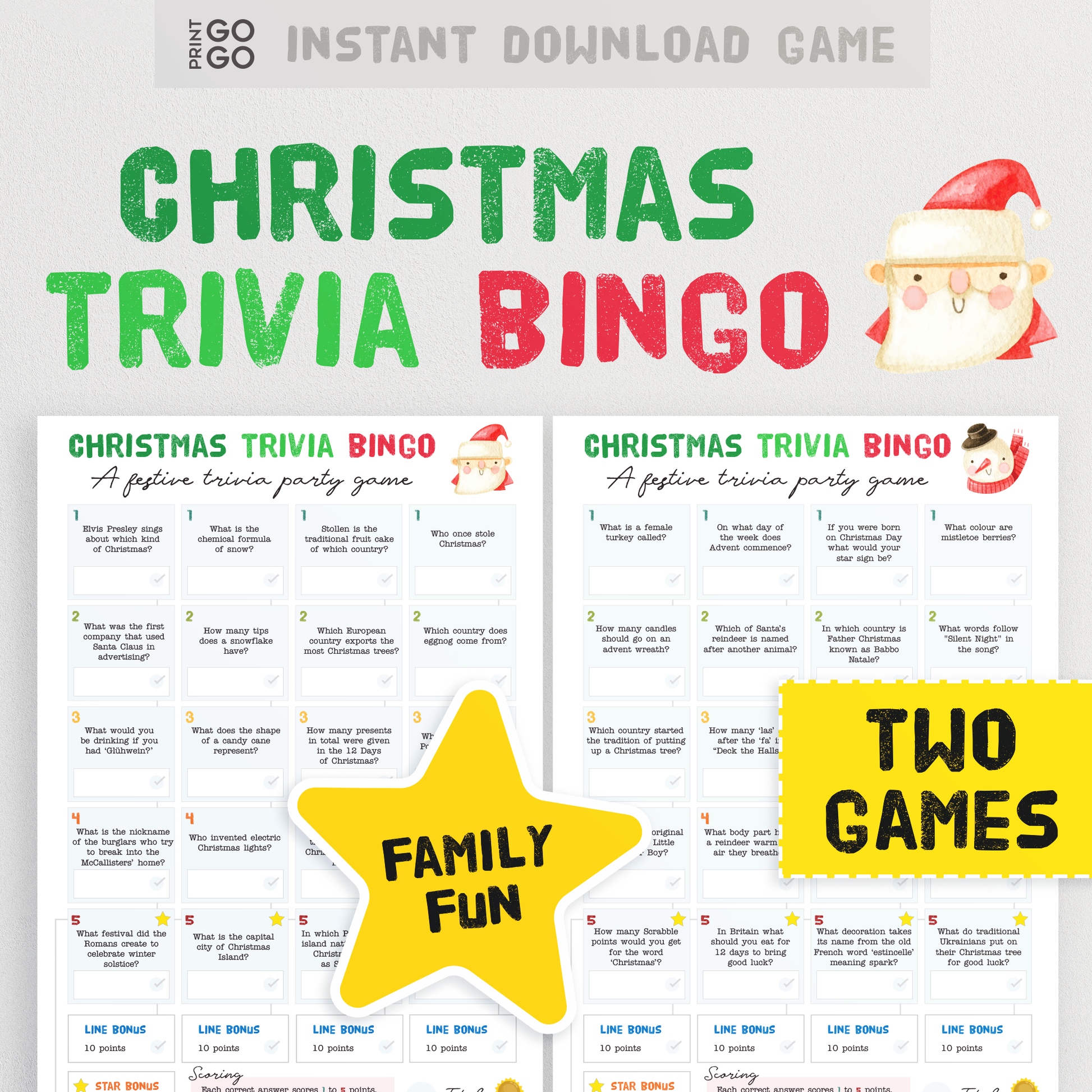 Christmas Trivia Bingo - Test Your Holiday Knowledge With This Fun Family Quiz Party Game | Christmas Day Entertainment | Printable PDF Game