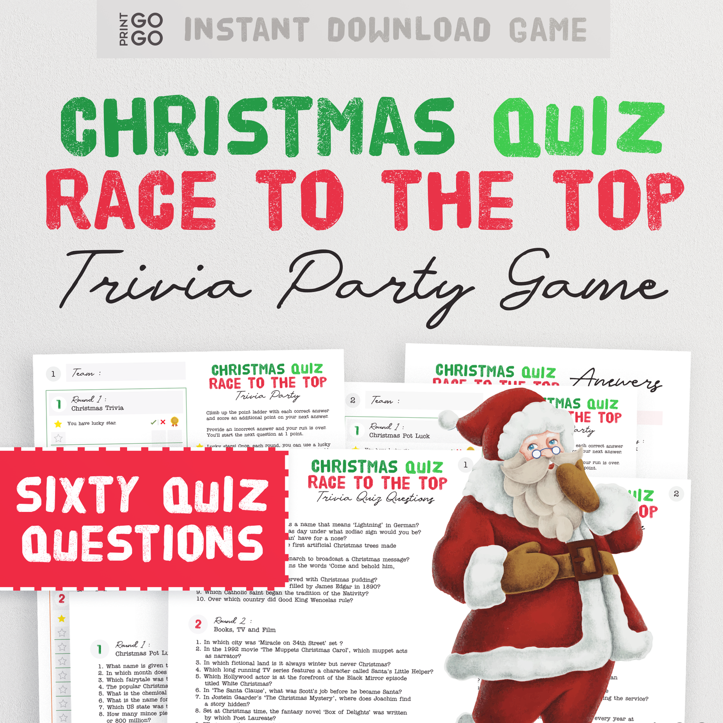 Christmas Trivia Quiz : Race To The Top - Test Your Holiday Knowledge With This Fun Family Quiz Party Game | Christmas Day Printable Game
