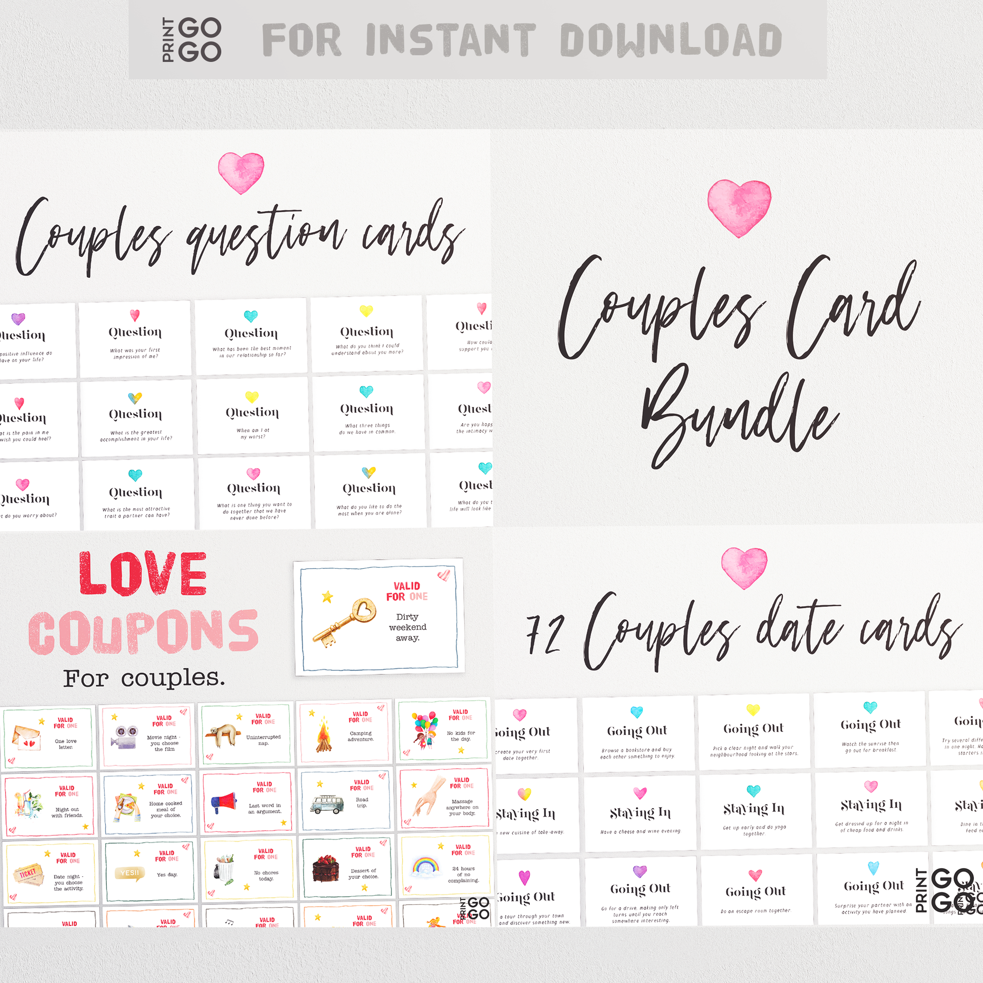 Couples Cards Bundle - Date Night Ideas, Question Cards and Coupons!