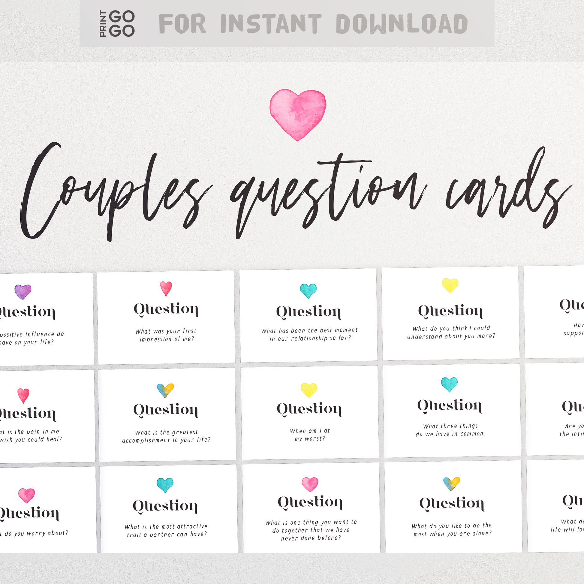 56 Couples Question Cards - Instant Download Activities for