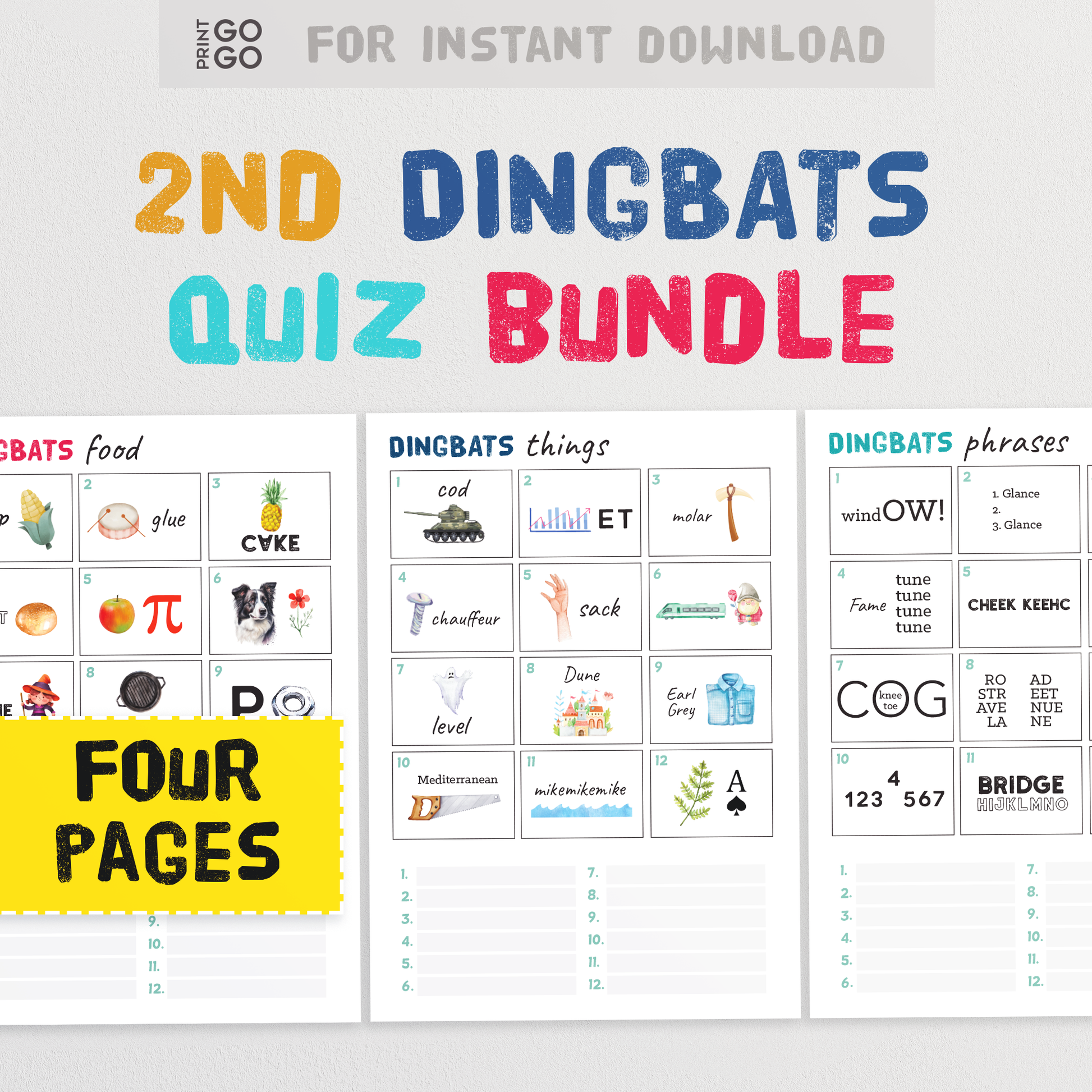 Second Dingbats Picture Quiz Puzzles - The Fun Guess the Phrase Game!