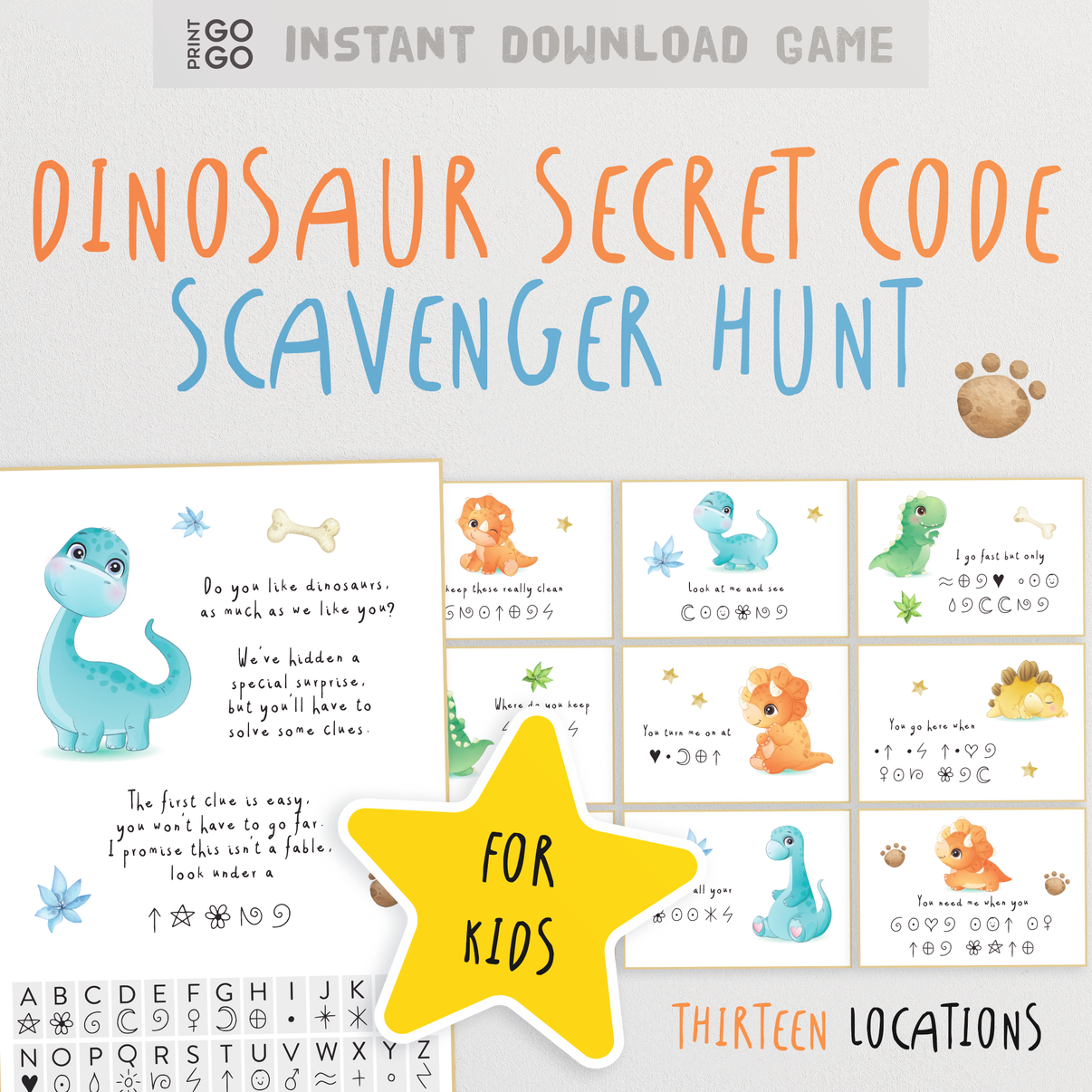 Dinosaur Secret Code Scavenger Hunt - Indoor Clues Cards For Kids 