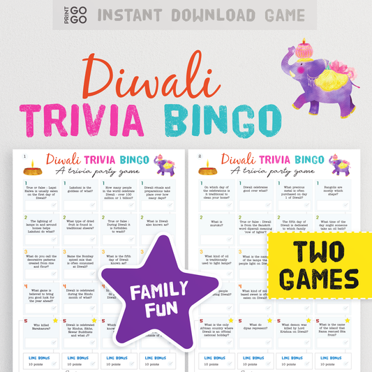 Diwali Trivia Bingo - Test Your Festival of Lights Knowledge With This Fun Family Quiz Party Game | Printable Group Games
