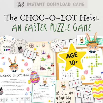 Easter puzzle game with various elements and text on a white background