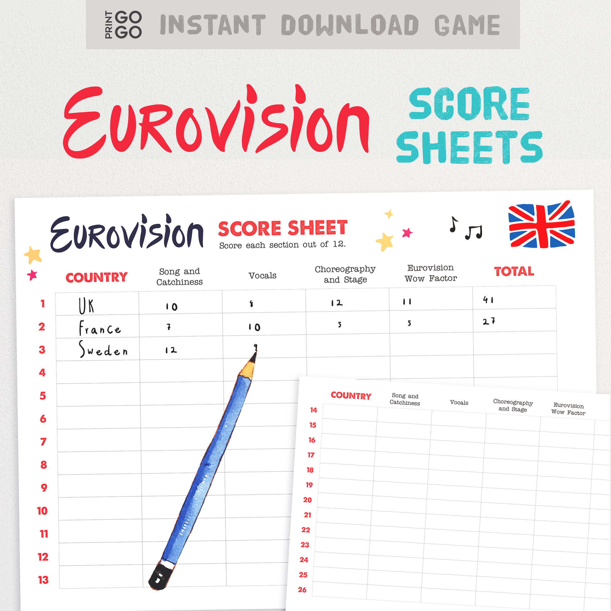 Eurovision Song Contest Score Sheets