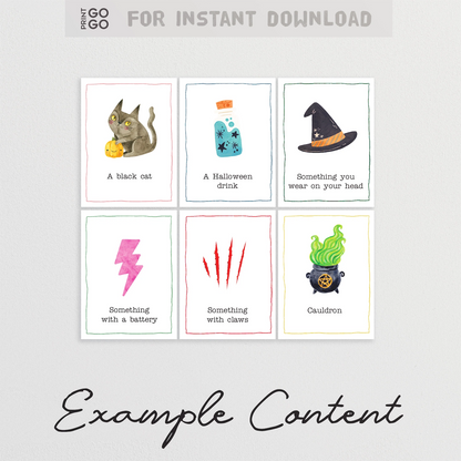 Set of Halloween-themed cards with illustrations and text on a gray background