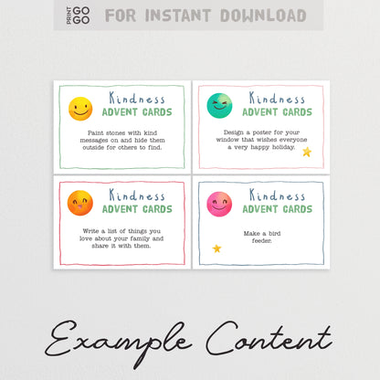Kindness Advent Cards with colorful smiley face designs on a gray background