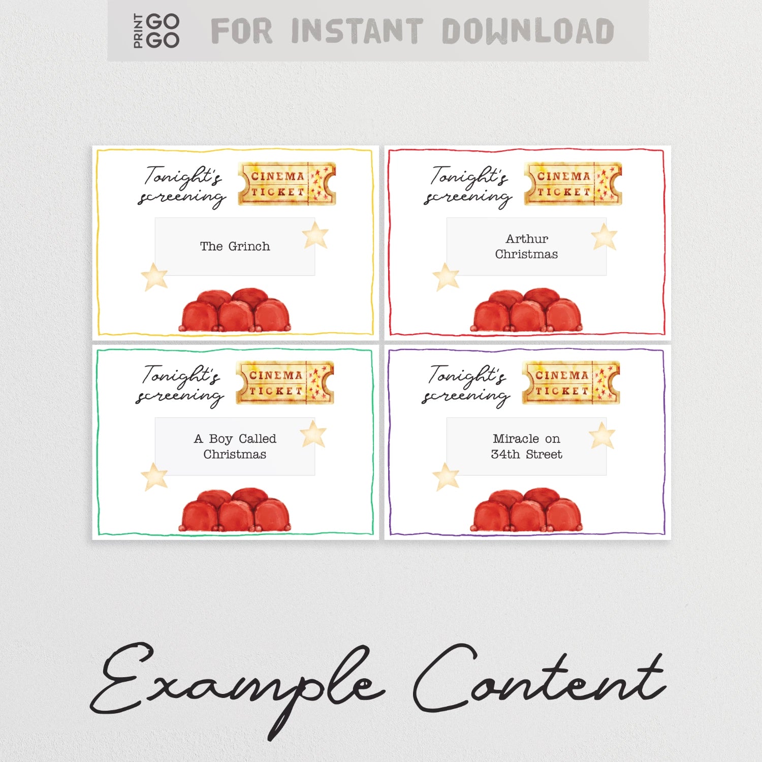 Four example Christmas movie cards. For instance download.