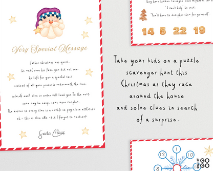 Letter from Santa Claus with a puzzle scavenger hunt for children on a white background