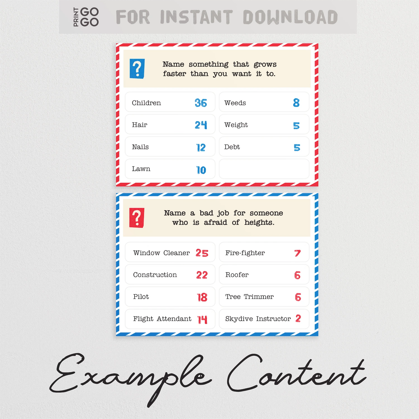 Instant download Friendly Face-Off family party game.