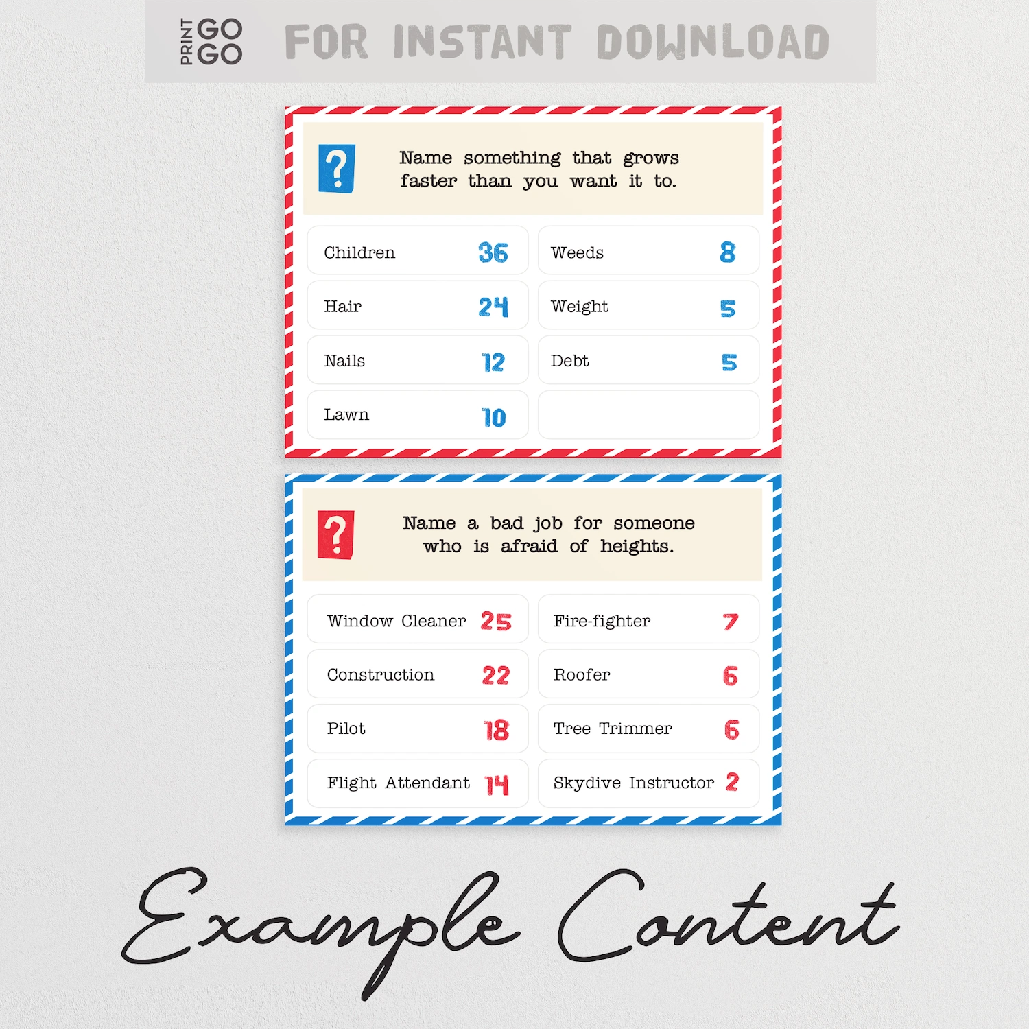 Instant download Friendly Face-Off family party game.