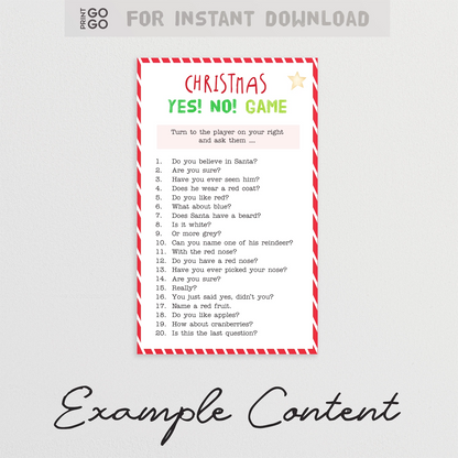 Example content from Christmas Yes No family party printable game.