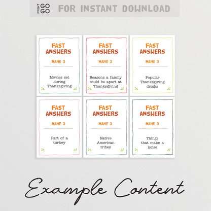Set of 'Fast Answers' cards with example content on a light gray background