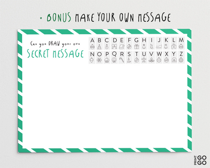 Example elf coded alphabet sheet for kids.