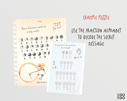 Fraction alphabet puzzle with instructions on a light gray background