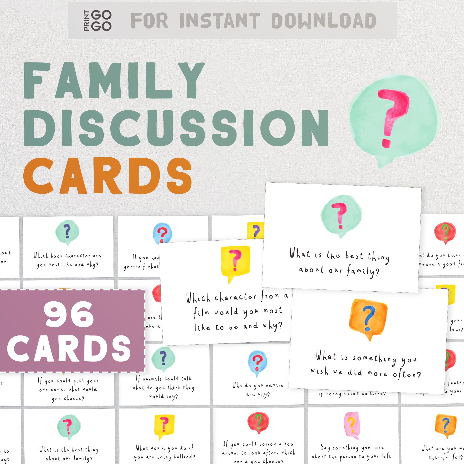 Family Discussion Cards - 96 Conversation Starters to Promote Meaningful Chat