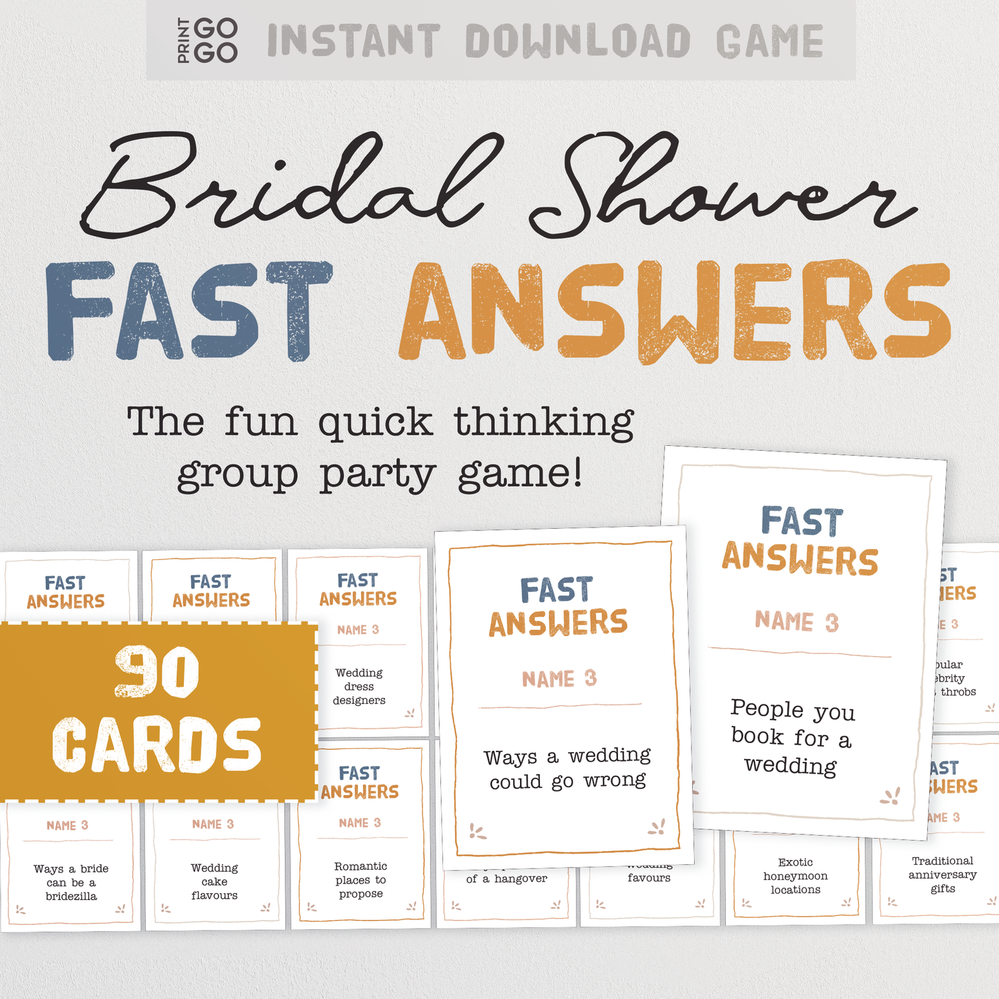 Bridal Shower Fast Answers Game - The Fun Quick Thinking Group Party Game