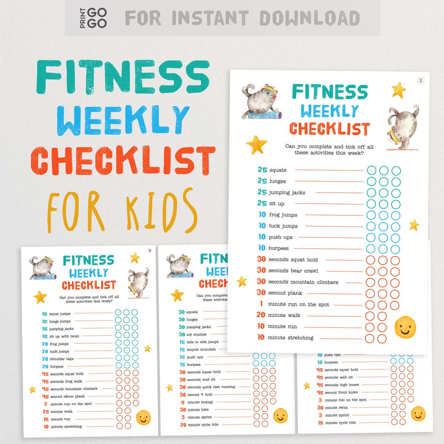 Fitness Activity Checklist - Weekly Exercises To Get Kids Moving