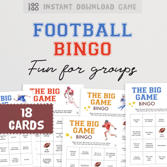 18 Super Bowl 'The Big Game' Football Bingo Cards