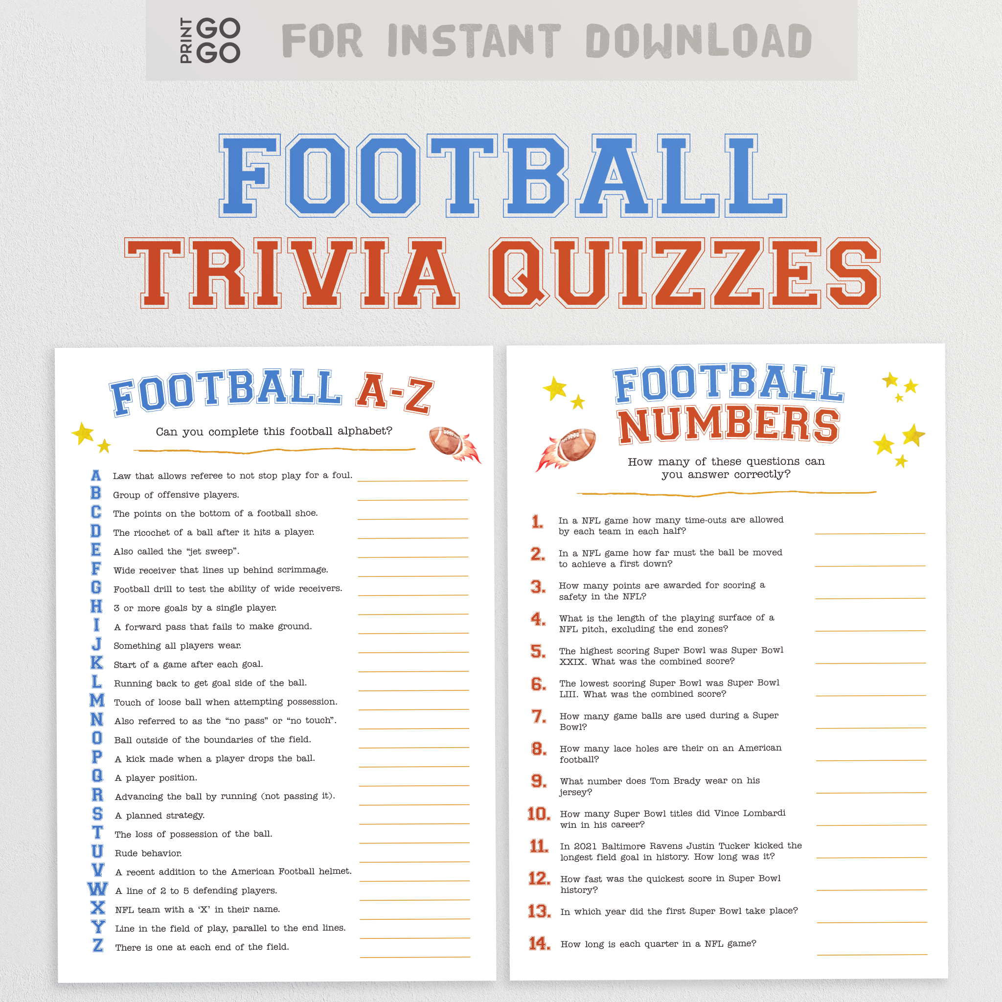 american football trivia quizzes - printable super bowl party