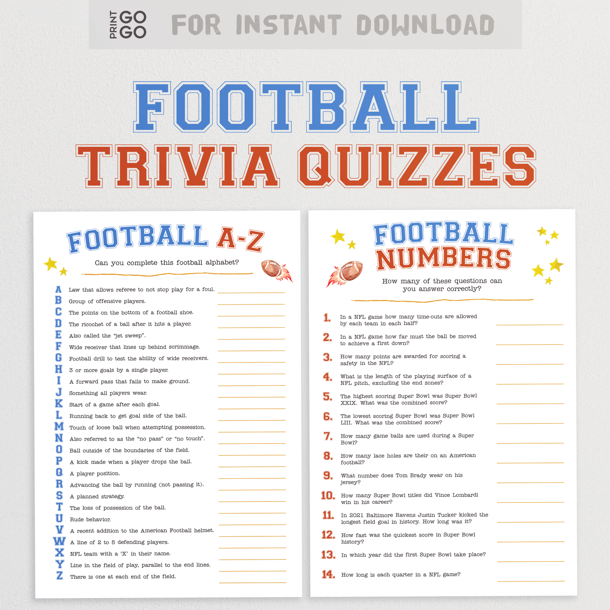 American Football Trivia Quizzes - Printable Super Bowl Party