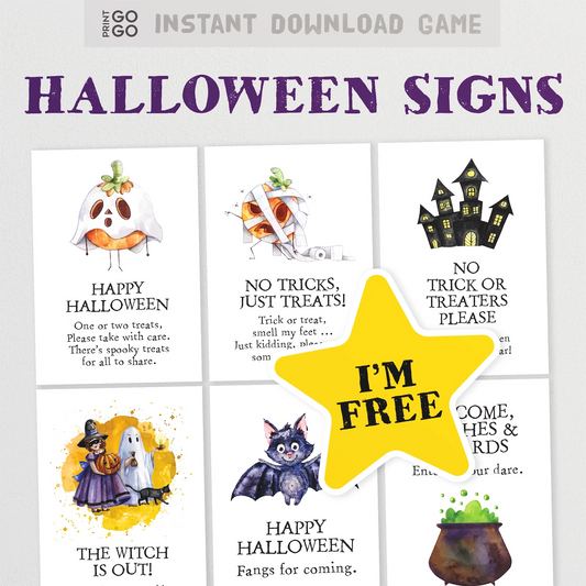Collection of 6 free printable Halloween door signs for trick or treaters.