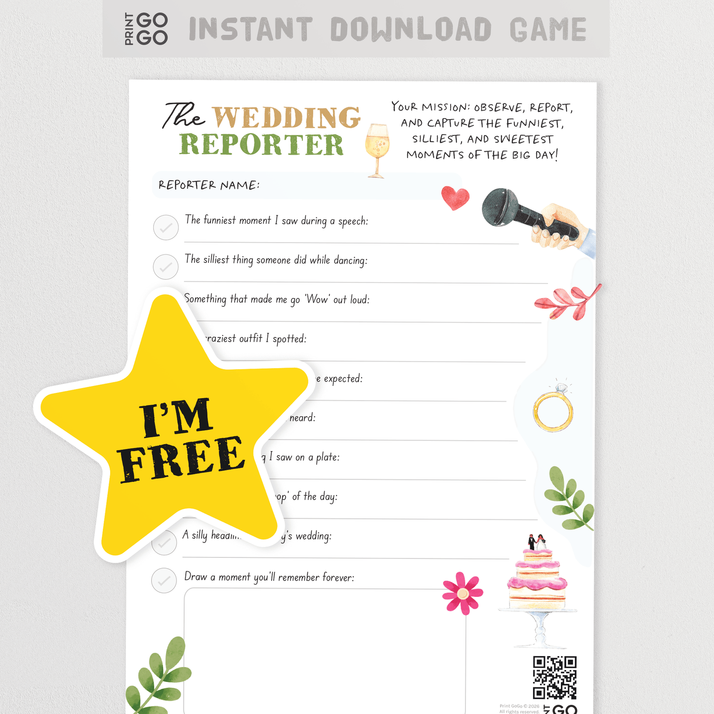 A free instant download wedding game for children to print at home.