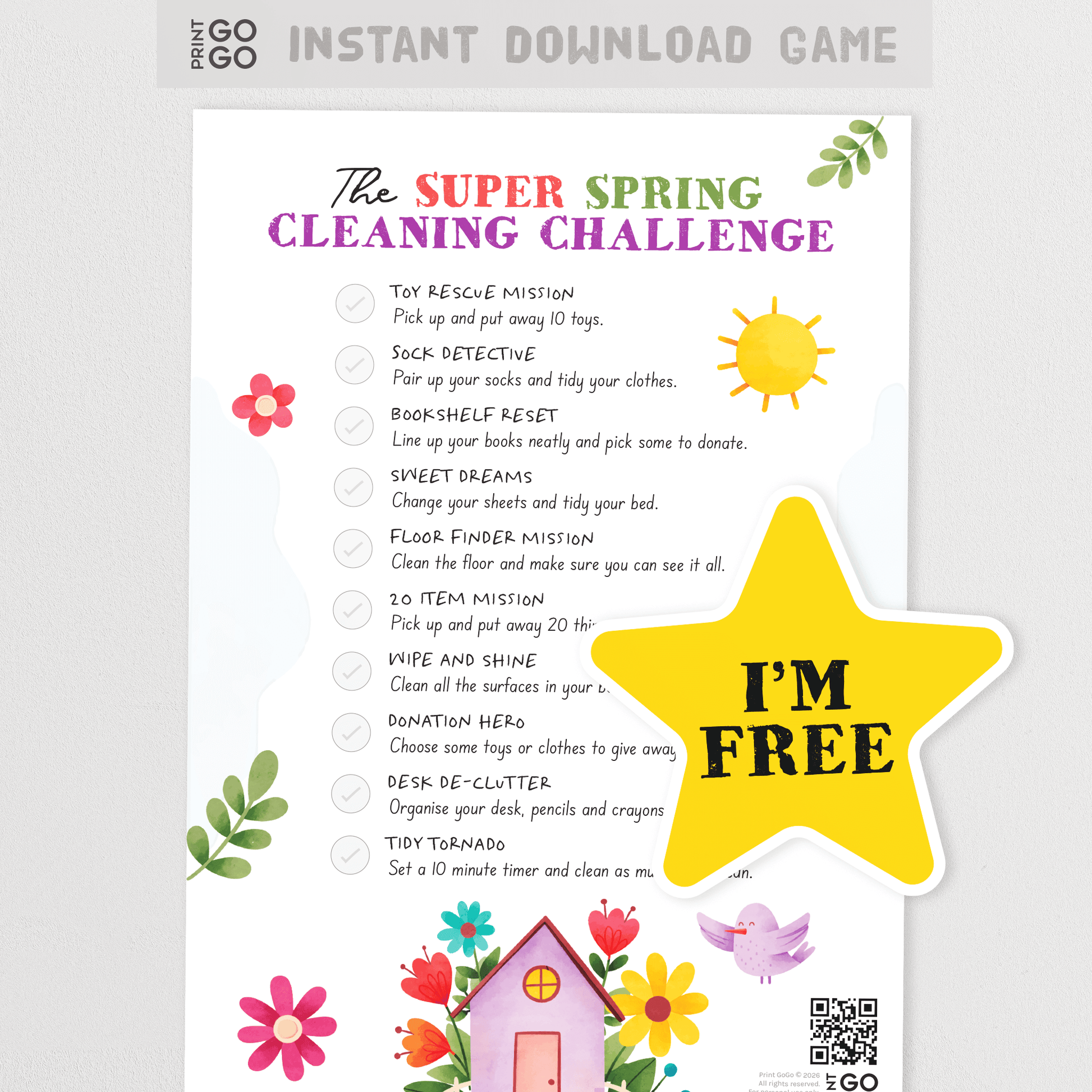 Super Spring Cleaning Challenge - a free printable activity for kids. 