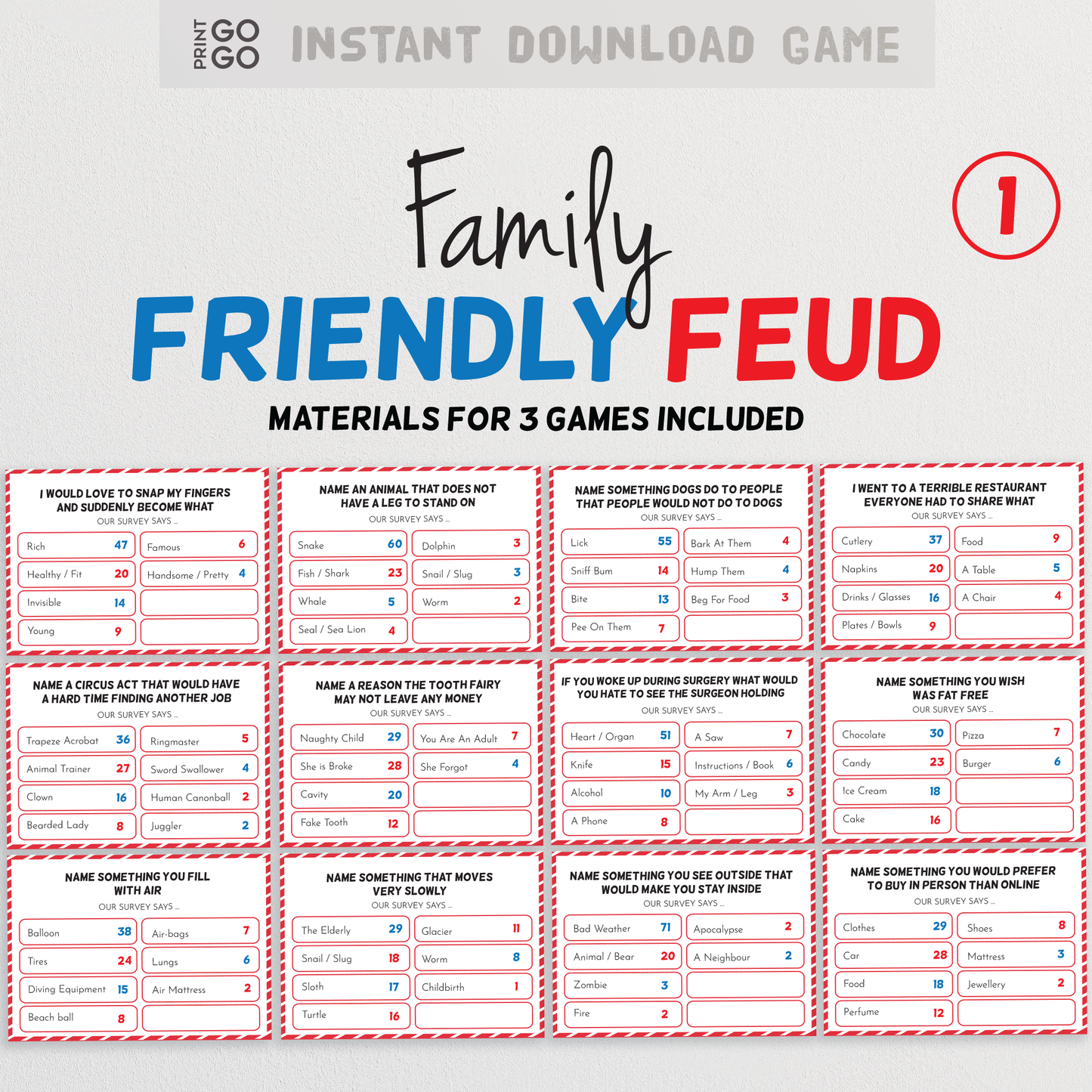 Family Friendly Feud - The Hilarious Party Game of Guessing Top Answers (Version 1)