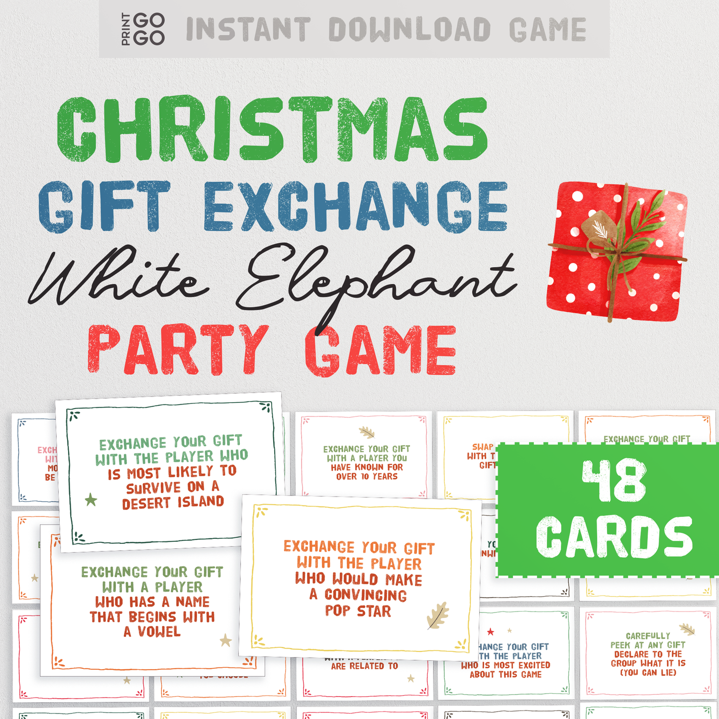 Christmas Gift Exchange Cards - The Hilarious White Elephant Party Game | Yankee Swap Gift Exchange Cards | Holiday Present Swap Party Game